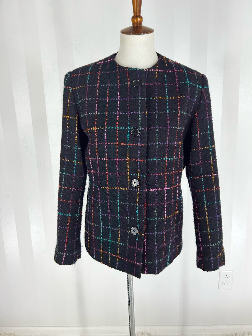 Preston & York Wool Blend Multicolor Plaid Tweed Blazer Jacket Sz10